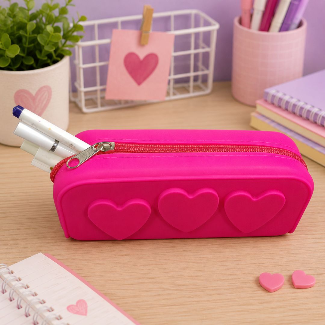 Cute Heart Silicone Pencil Case
