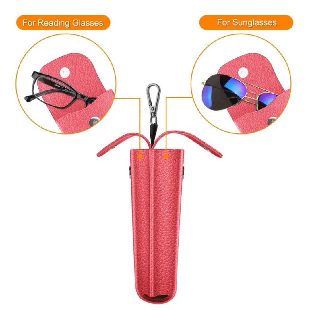 Portable PU Leather Eyeglasses Case, Foldable Glasses Pouch with Magnetic Closure for Reading & Sunglasses