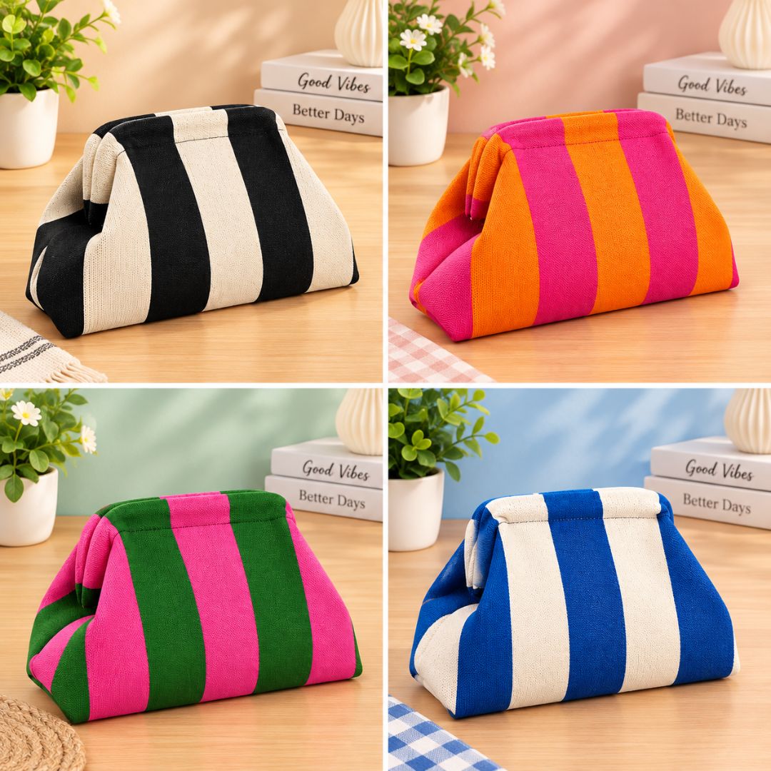 Women's Knitted Striped Cosmetic Makeup Bag
