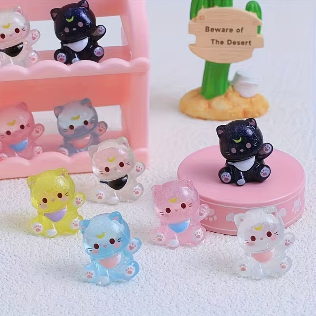 6 PCS Glow-in-the-Dark Cat Figurines