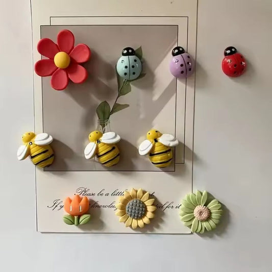 Cute Insect and Flower Fridge Magnet Set