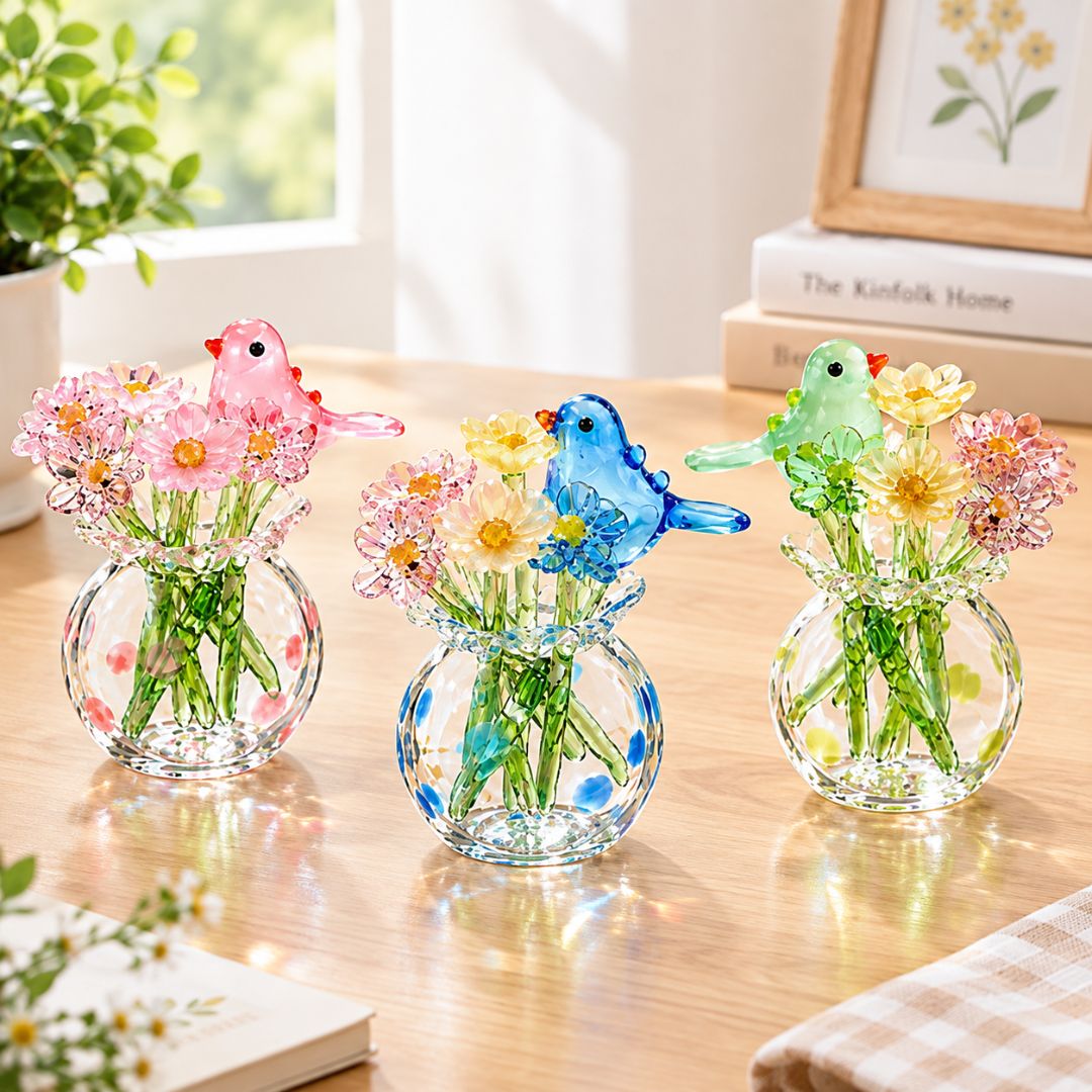 Glass Bird Bouquet Ornament