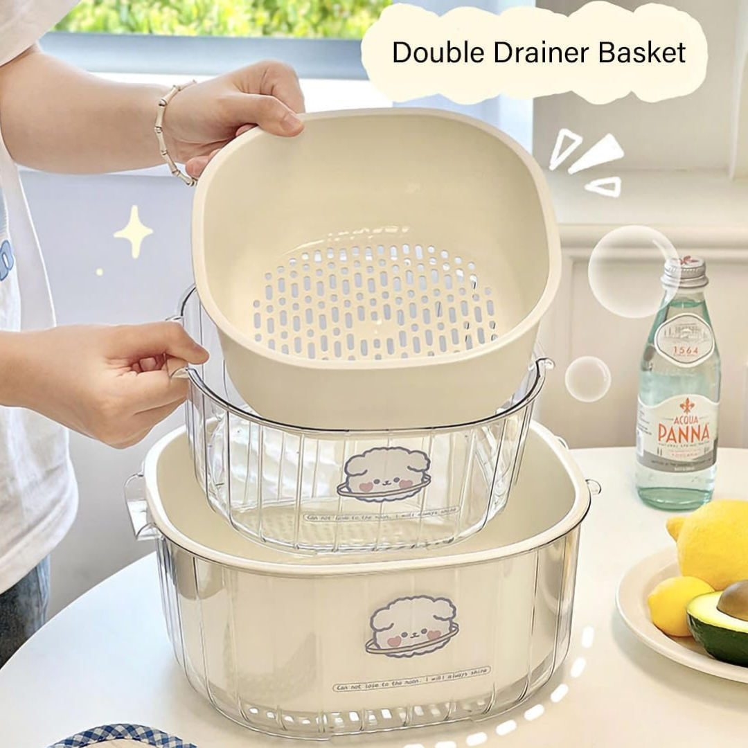 Double Layer Vegetable & Fruit Basket With Strainer