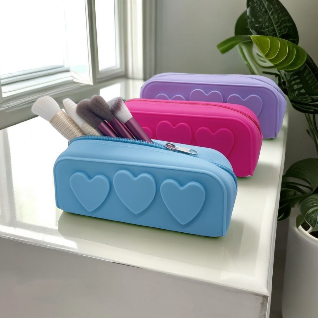 Cute Heart Silicone Pencil Case