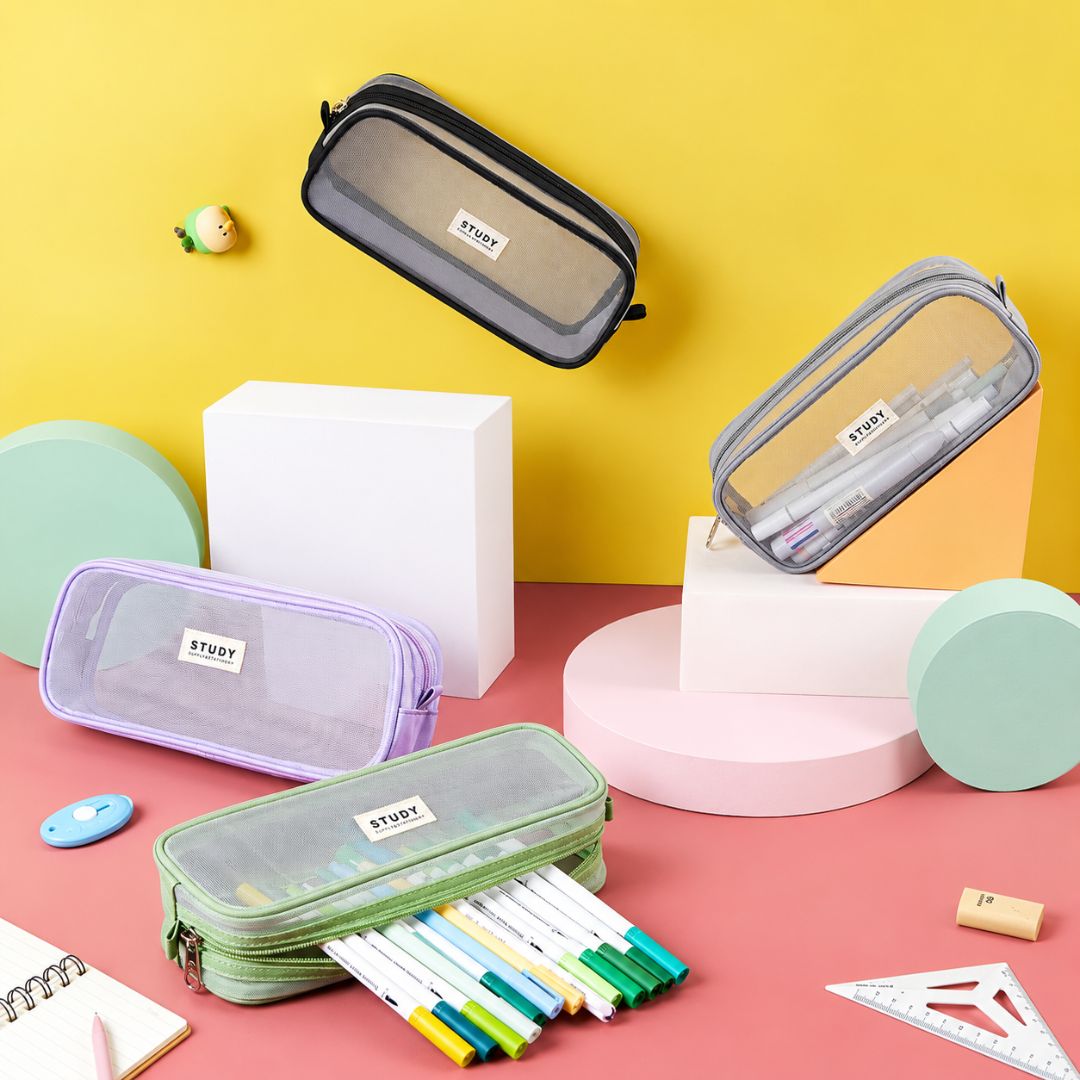 Transparent Large Capacity Mesh Pencil Case