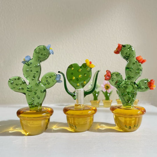 Cute Hand Blown Glass Cactus Decor