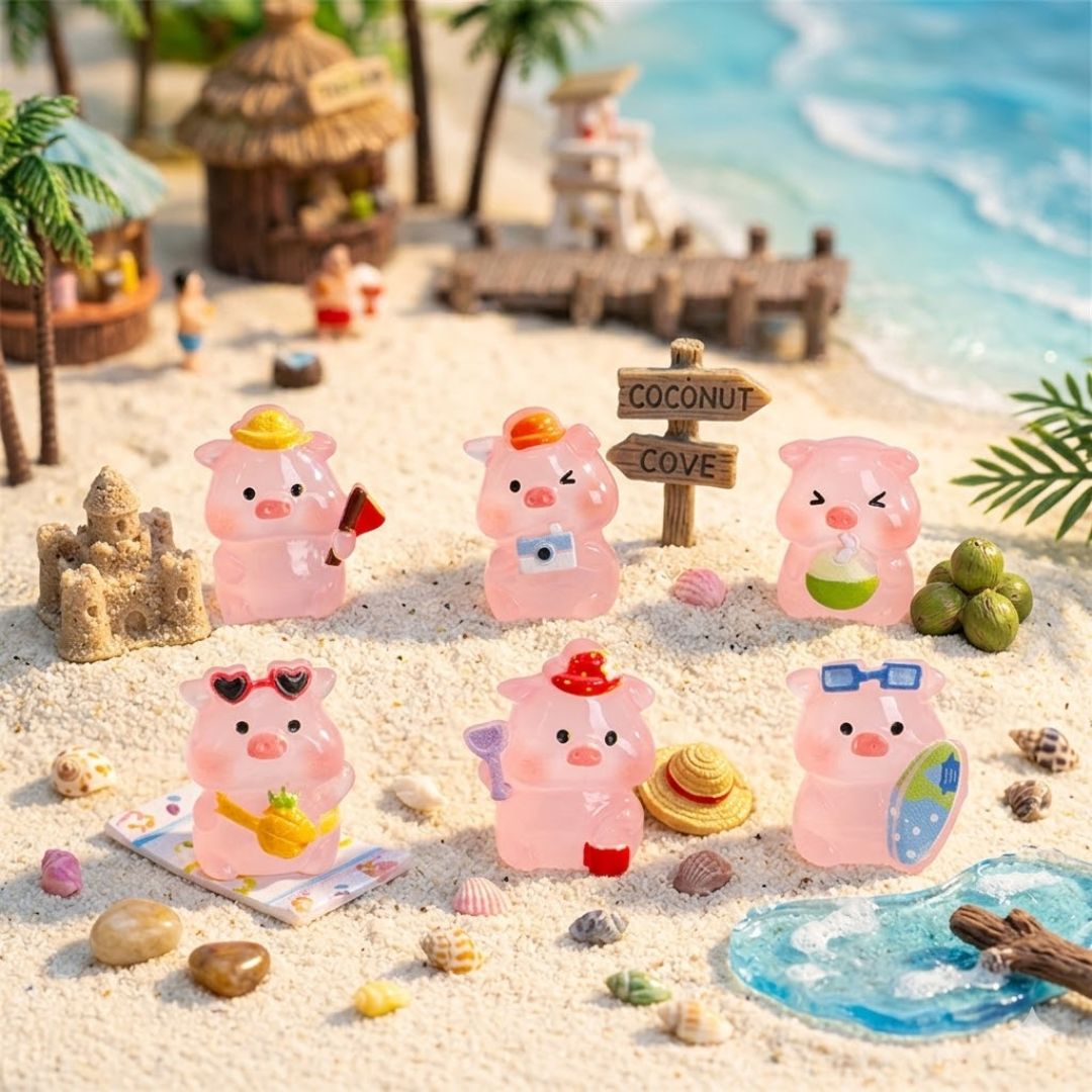 Mini Pig Resin Figurines Set