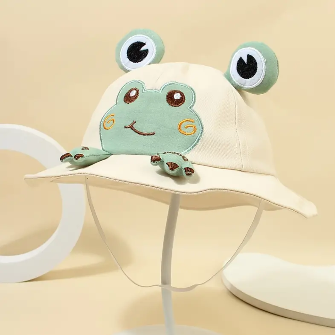 Charming Frog Embroidered Sun Hat For Kids