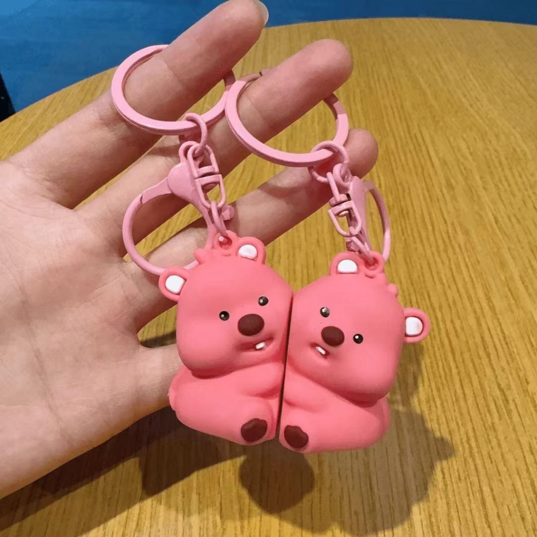 Cute Pink Couple Bear Keychain