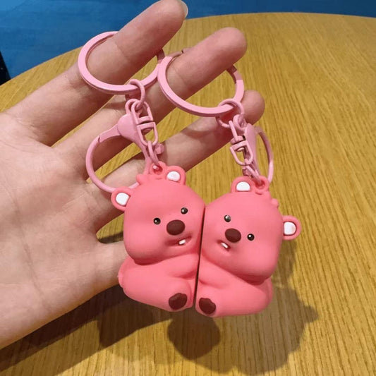 Cute Pink Couple Bear Keychain