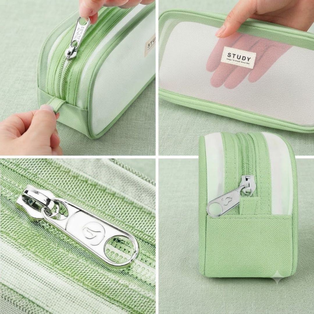 Transparent Large Capacity Mesh Pencil Case