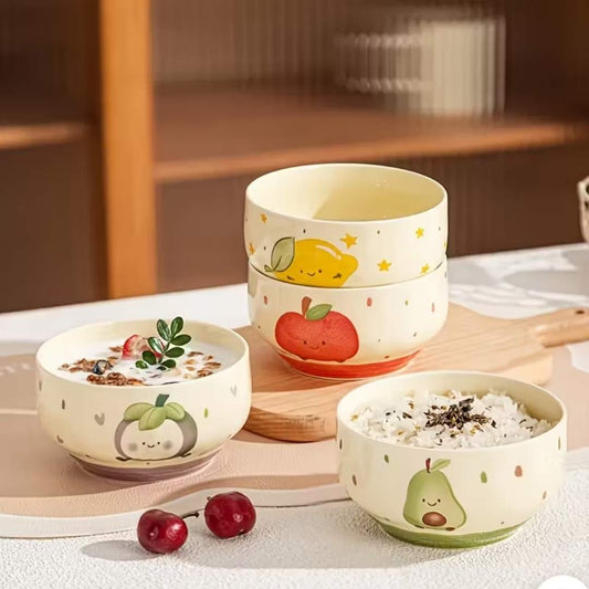 4 Cute Fruit Pattern Ceramic Bowls