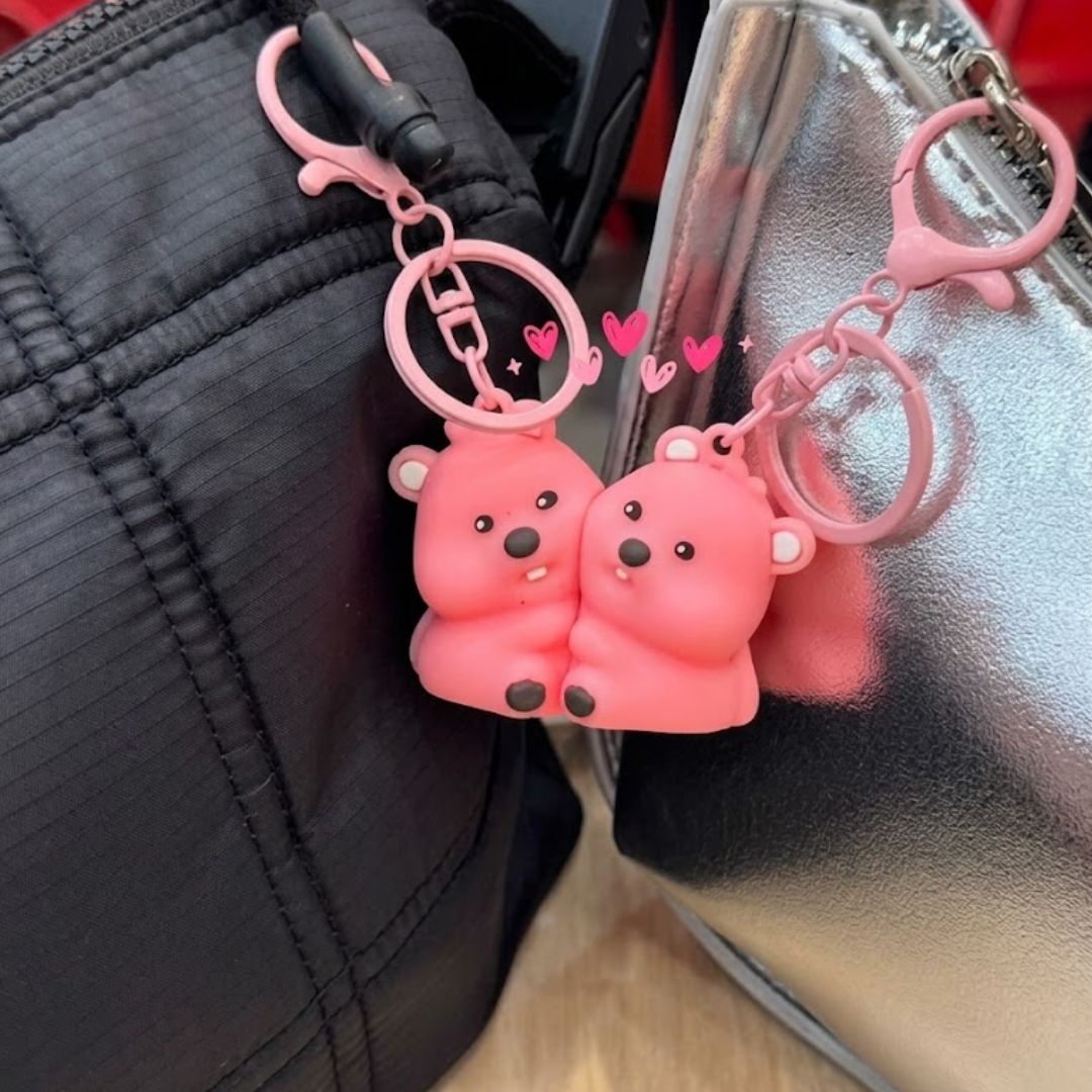 Cute Pink Couple Bear Keychain