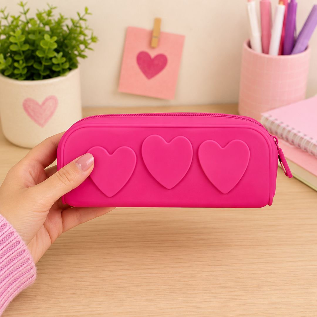 Cute Heart Silicone Pencil Case