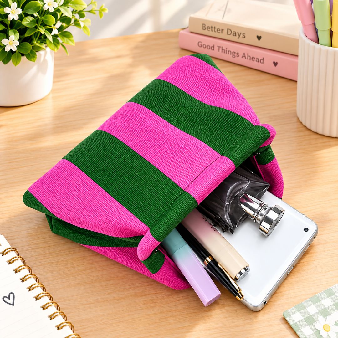 Women's Knitted Striped Cosmetic Makeup Bag