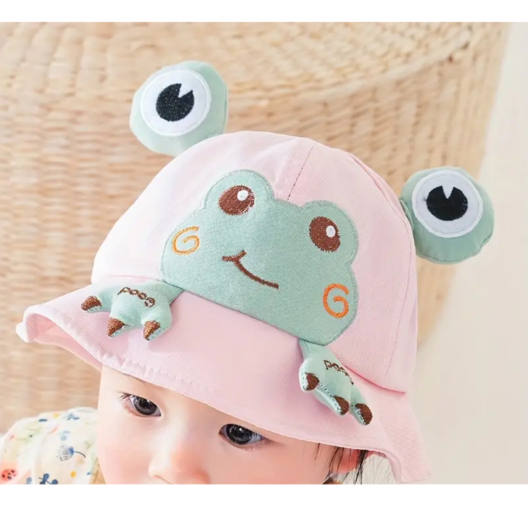 Charming Frog Embroidered Sun Hat For Kids