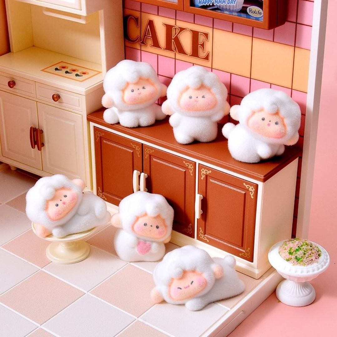 Cute Flocked Sheep Figurines