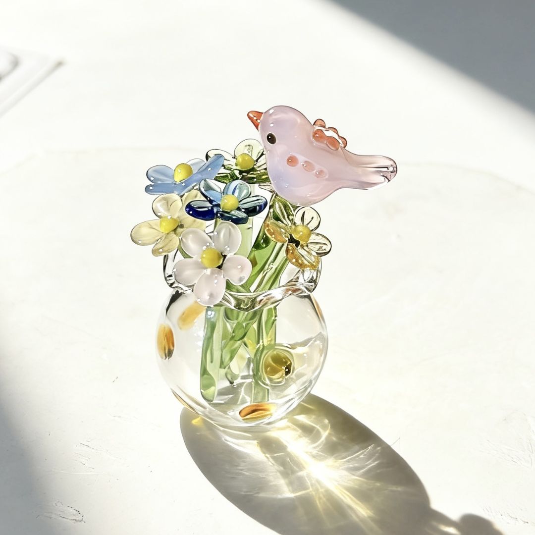 Glass Bird Bouquet Ornament