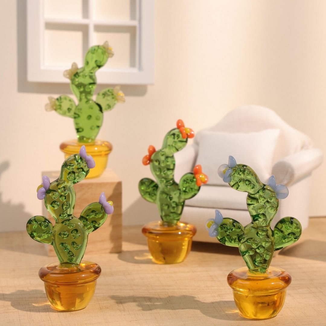 Cute Hand Blown Glass Cactus Decor