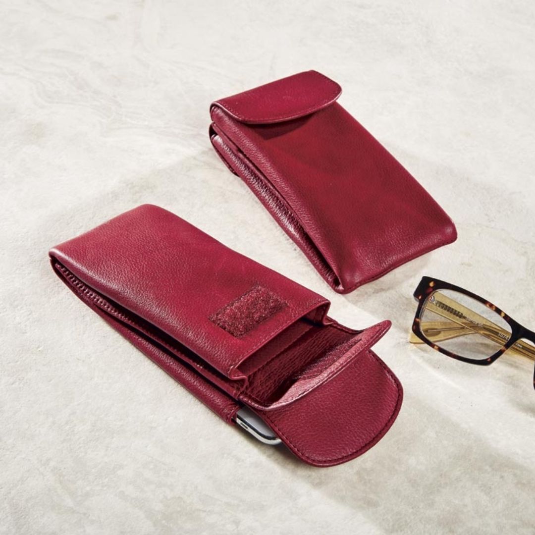 Portable PU Leather Eyeglasses Case, Foldable Glasses Pouch with Magnetic Closure for Reading & Sunglasses