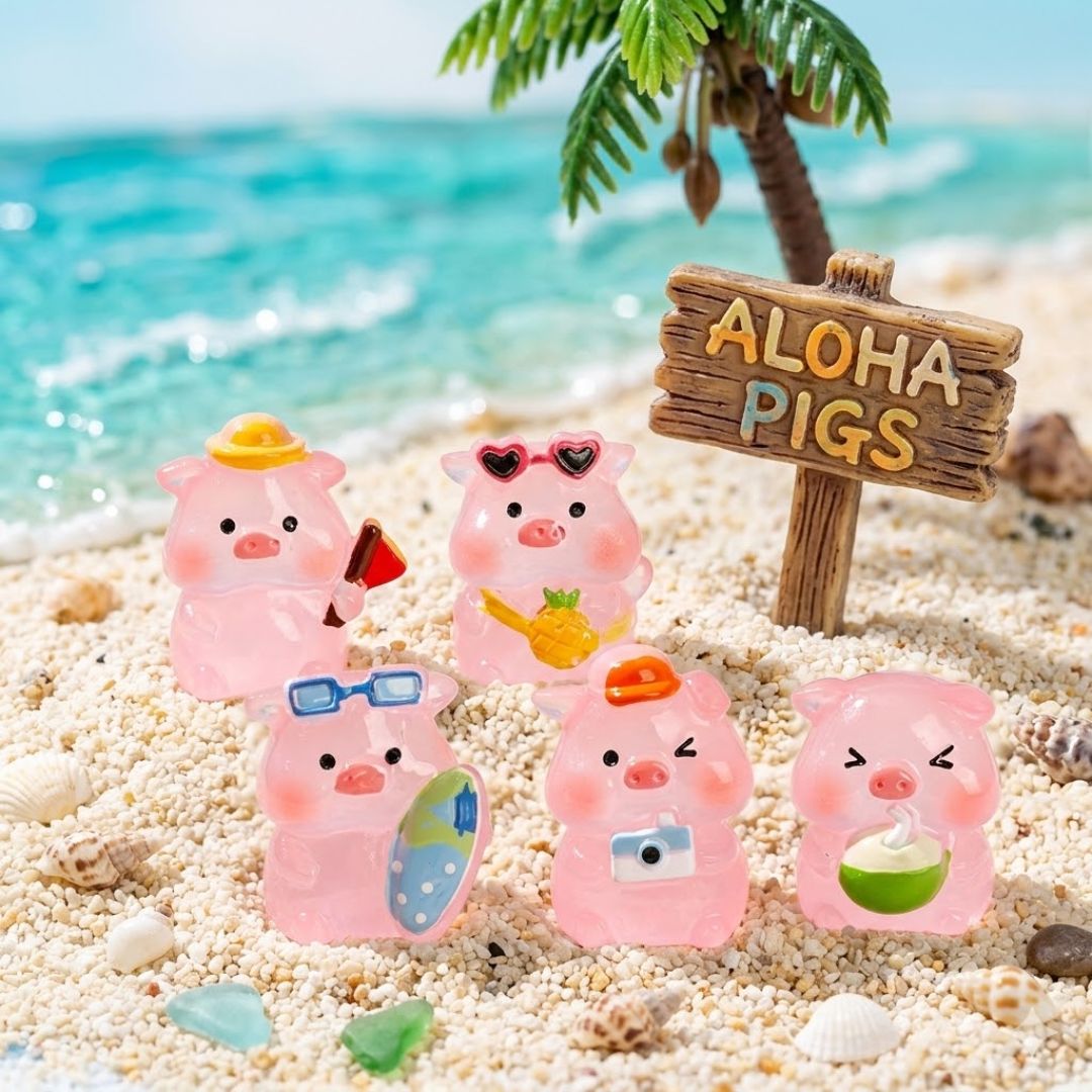 Mini Pig Resin Figurines Set