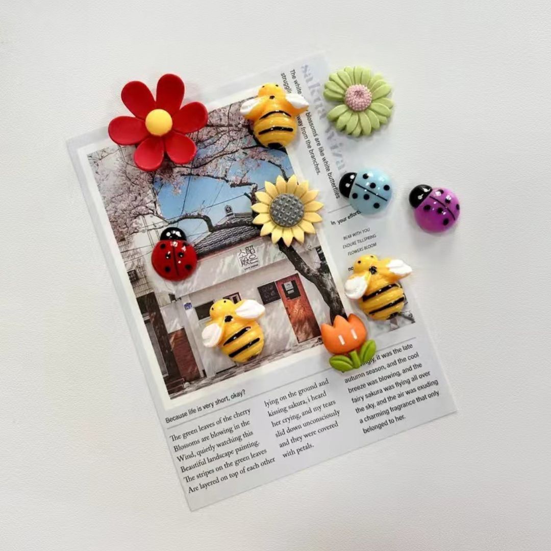 Cute Insect and Flower Fridge Magnet Set