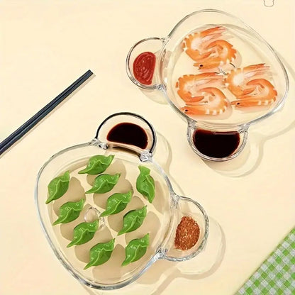 Cute Glass Snack Plate with Sauce Dish