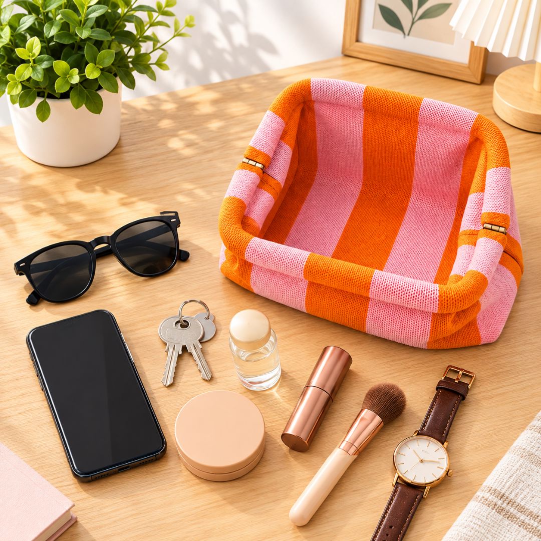 Women's Knitted Striped Cosmetic Makeup Bag