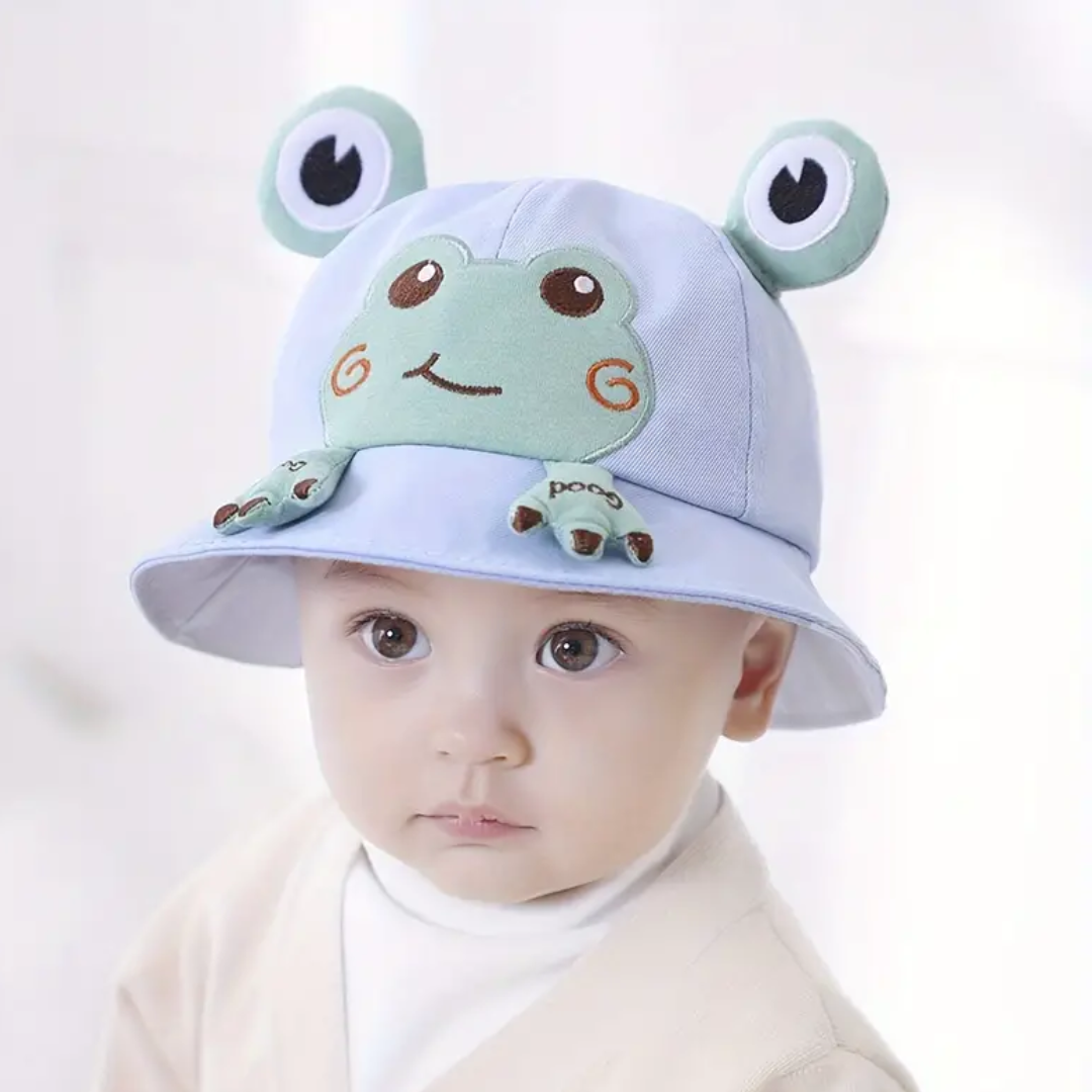 Charming Frog Embroidered Sun Hat For Kids