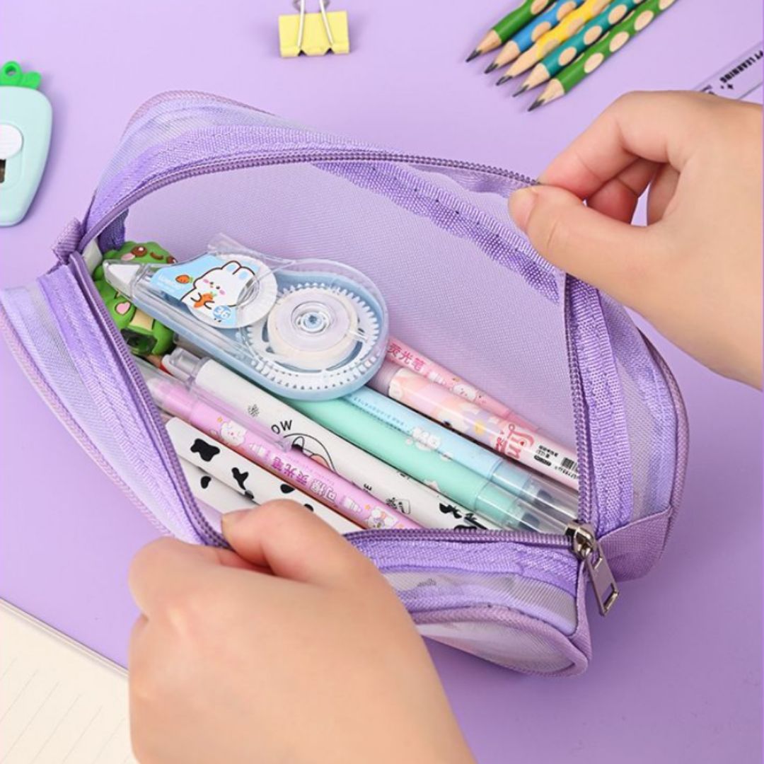 Transparent Large Capacity Mesh Pencil Case