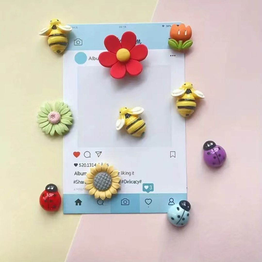Cute Insect and Flower Fridge Magnet Set