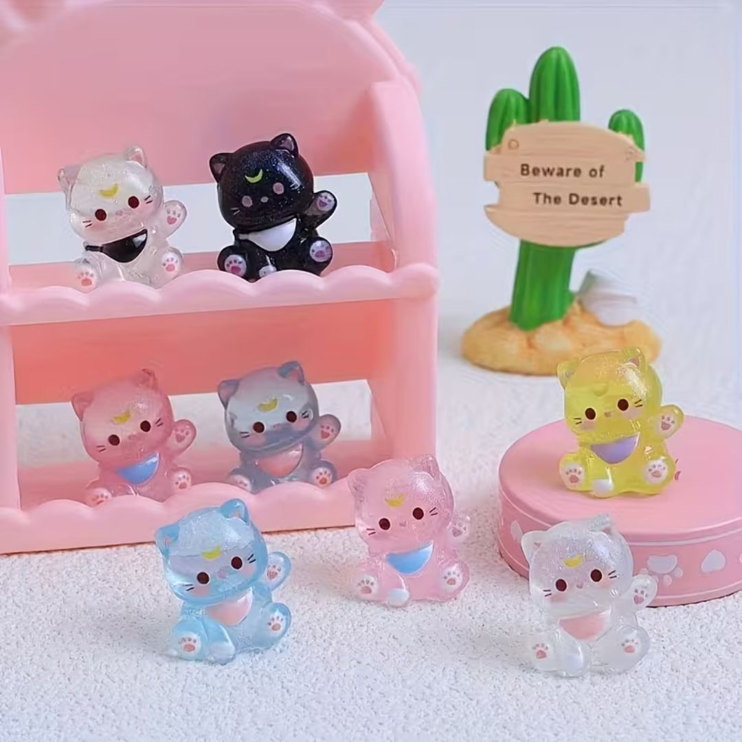 6 PCS Glow-in-the-Dark Cat Figurines