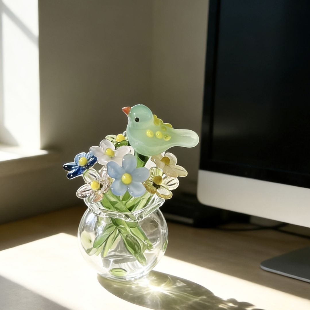 Glass Bird Bouquet Ornament