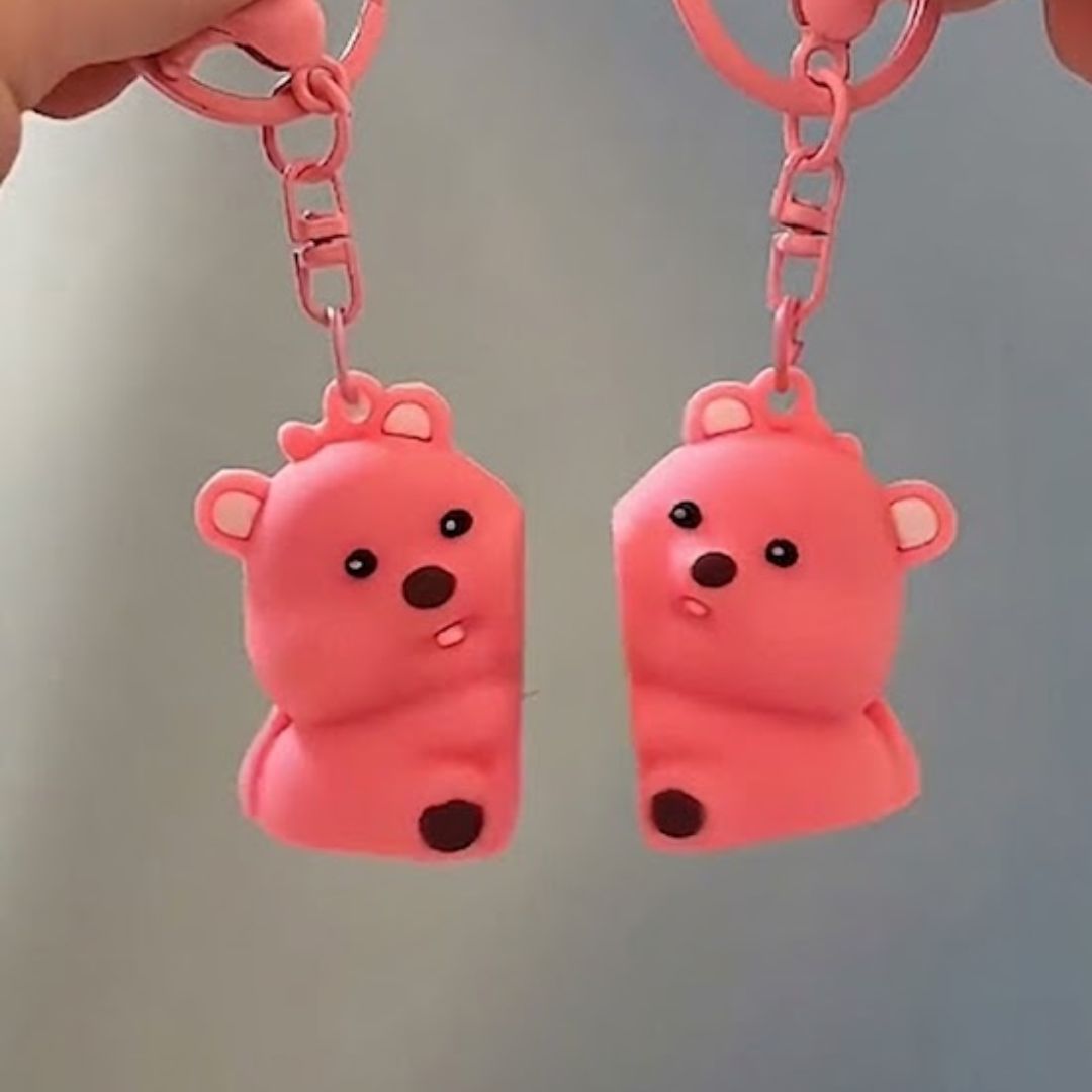 Cute Pink Couple Bear Keychain