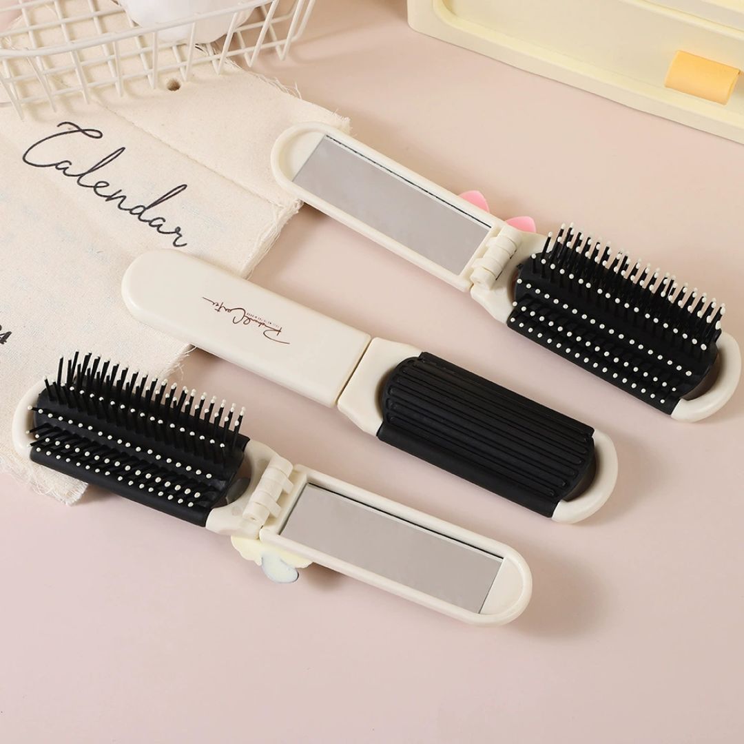 2 in 1 foldable hair comb with mirror For travelling