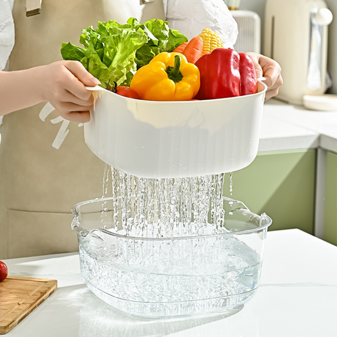 Double Layer Vegetable & Fruit Basket With Strainer