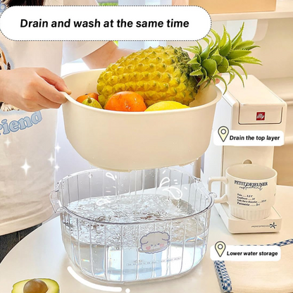 Double Layer Vegetable & Fruit Basket With Strainer