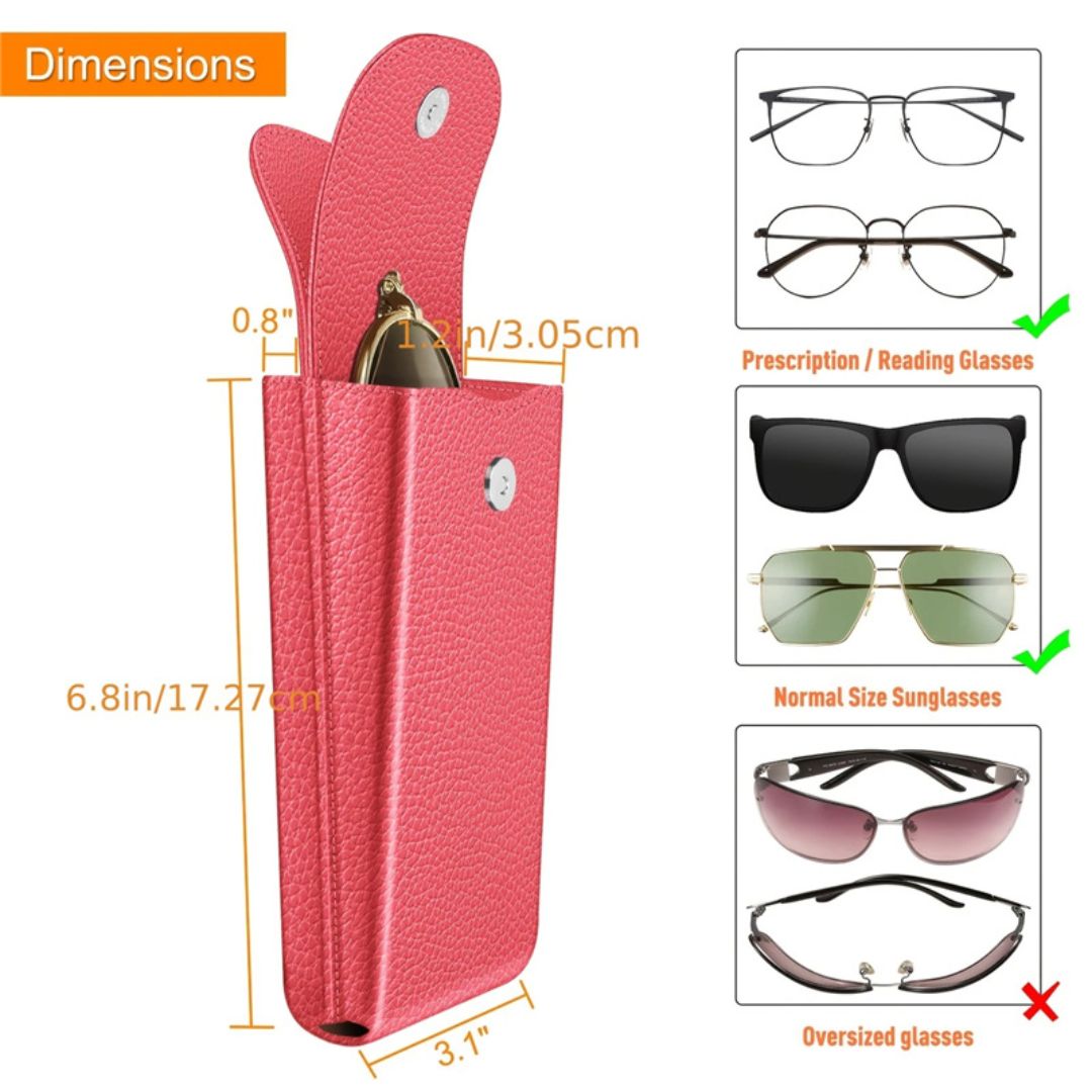 Portable PU Leather Eyeglasses Case, Foldable Glasses Pouch with Magnetic Closure for Reading & Sunglasses