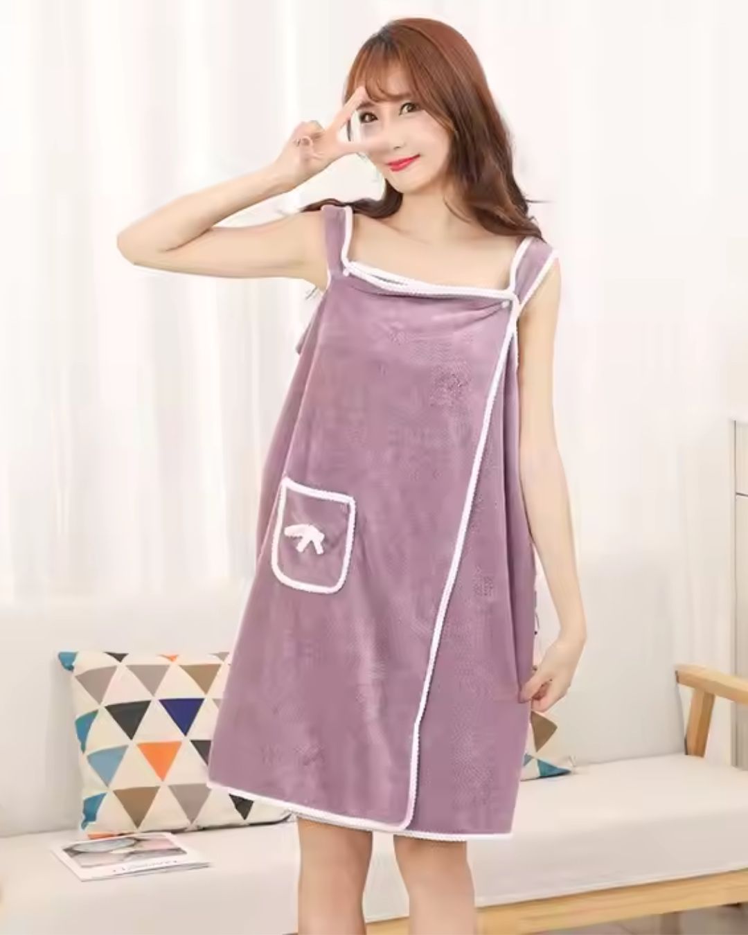 Women Fuzzy Tank Night Bath Relax Robe