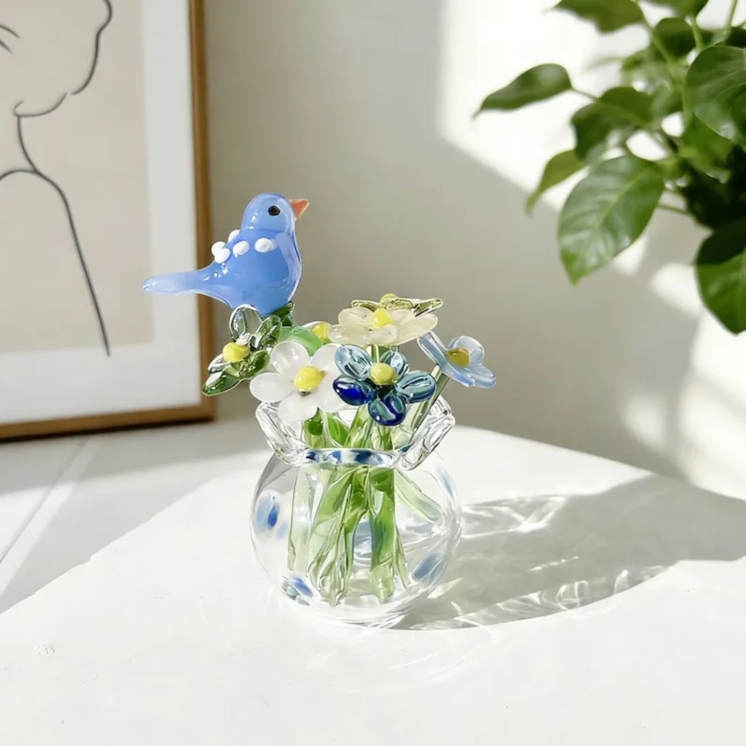 Glass Bird Bouquet Ornament