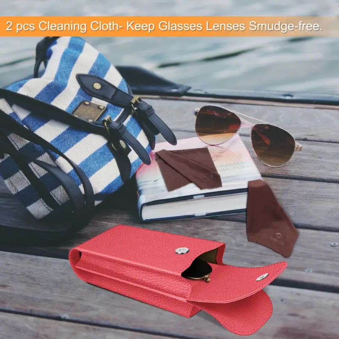Portable PU Leather Eyeglasses Case, Foldable Glasses Pouch with Magnetic Closure for Reading & Sunglasses