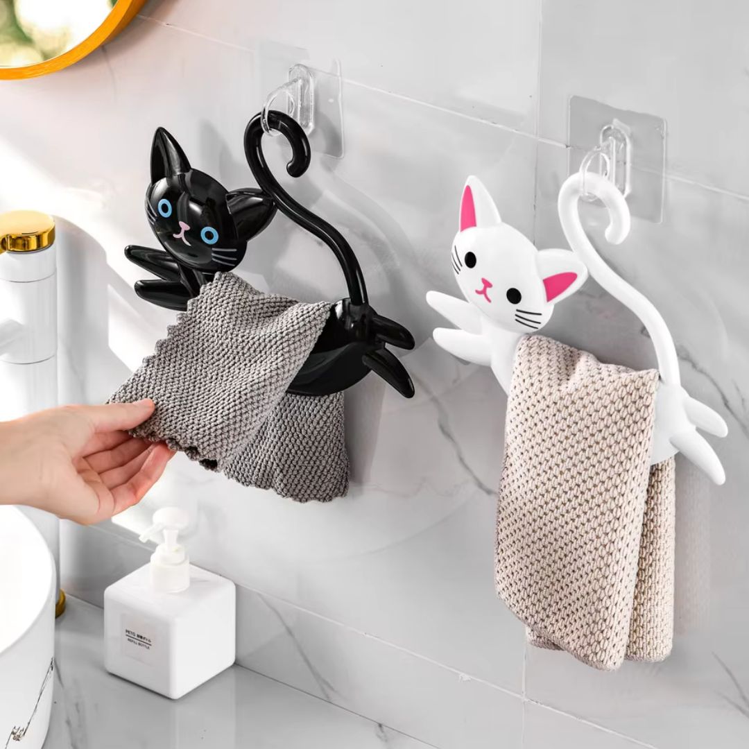 Playful Cat Wall Towel Rack-Perfect for a Whimsical Touch