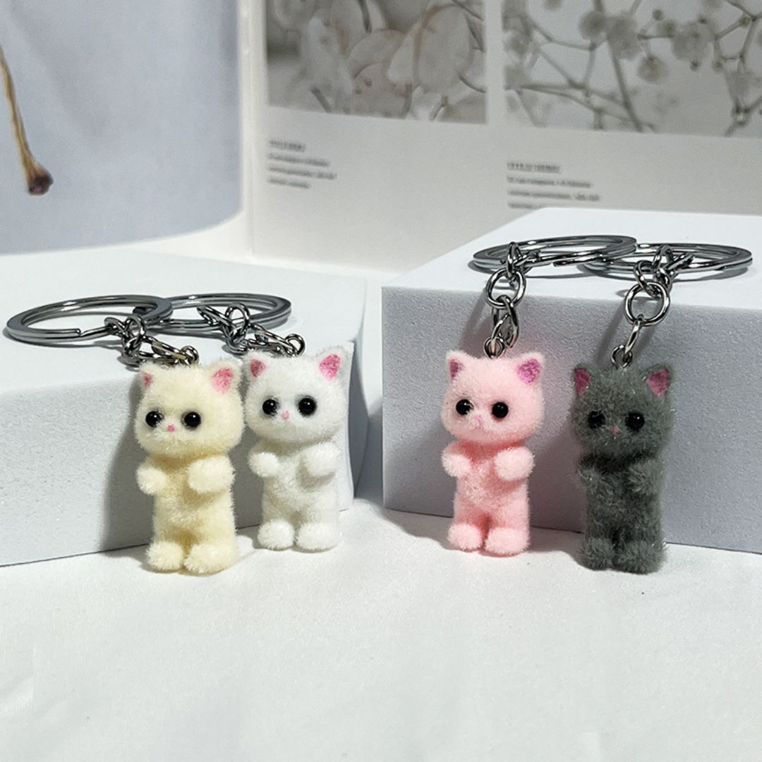 Cute Plush Cat Keychain Set