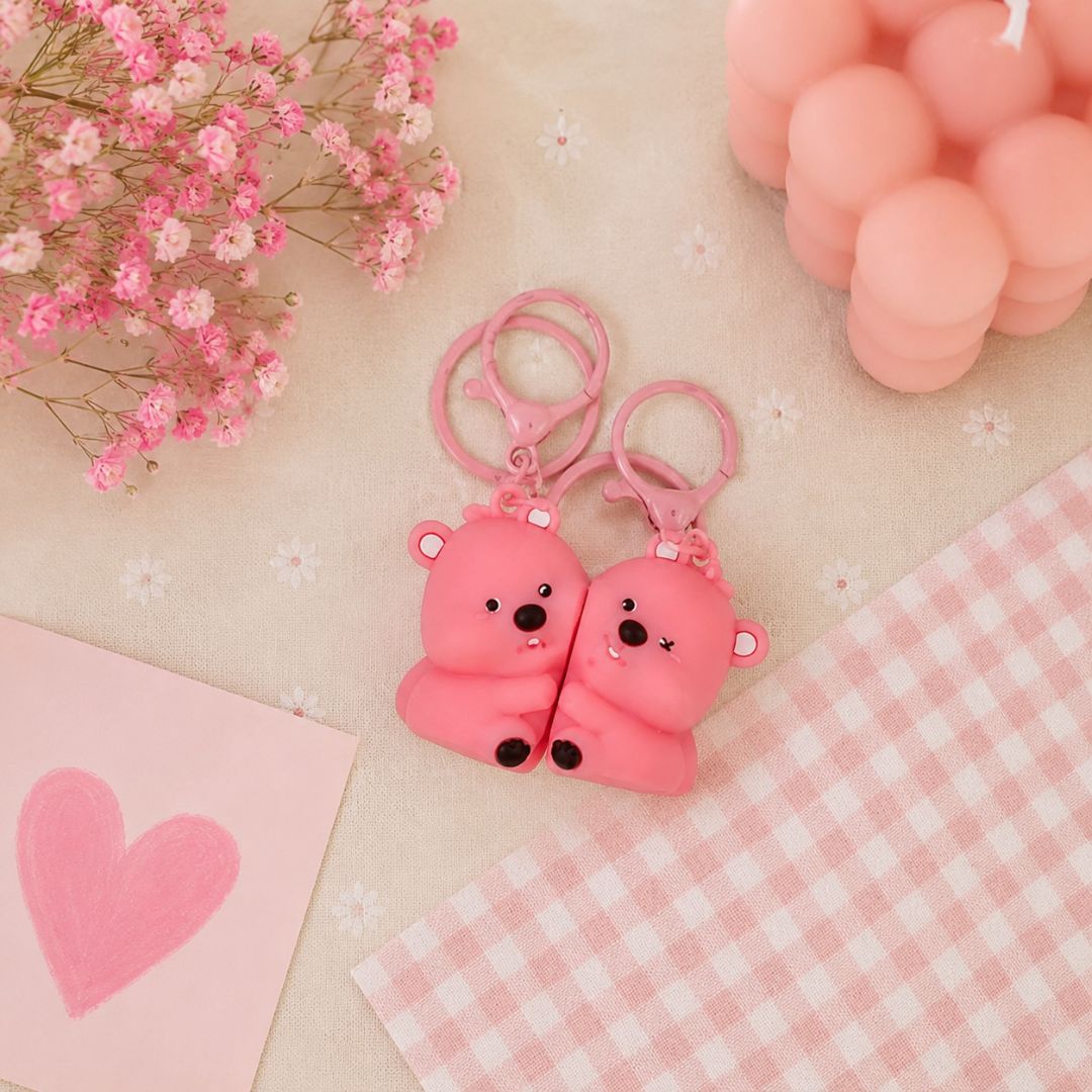 Cute Pink Couple Bear Keychain