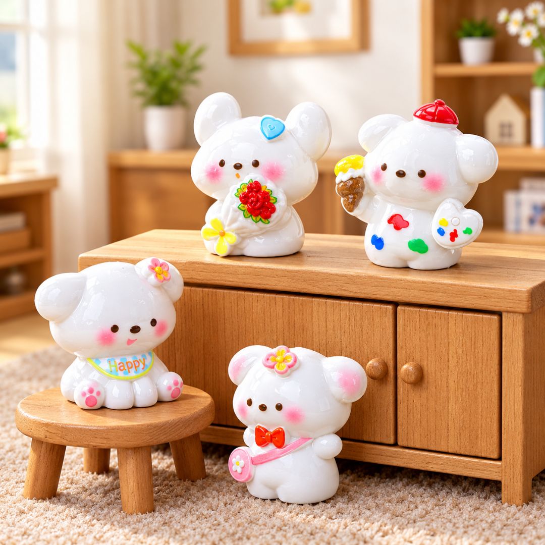 Cute White Dog Resin Figurines
