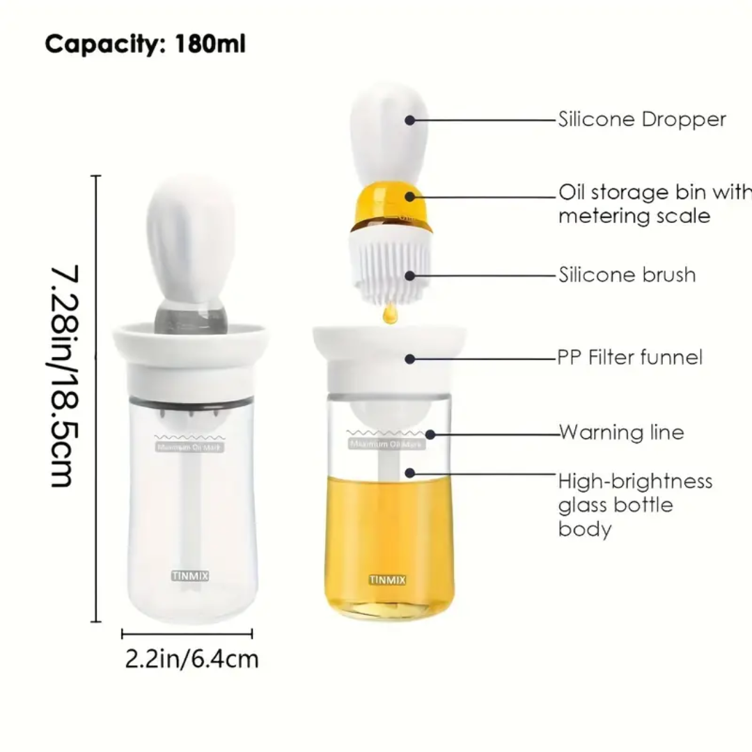 2 in 1 Glass Oil Dispenser with Silicone Brush