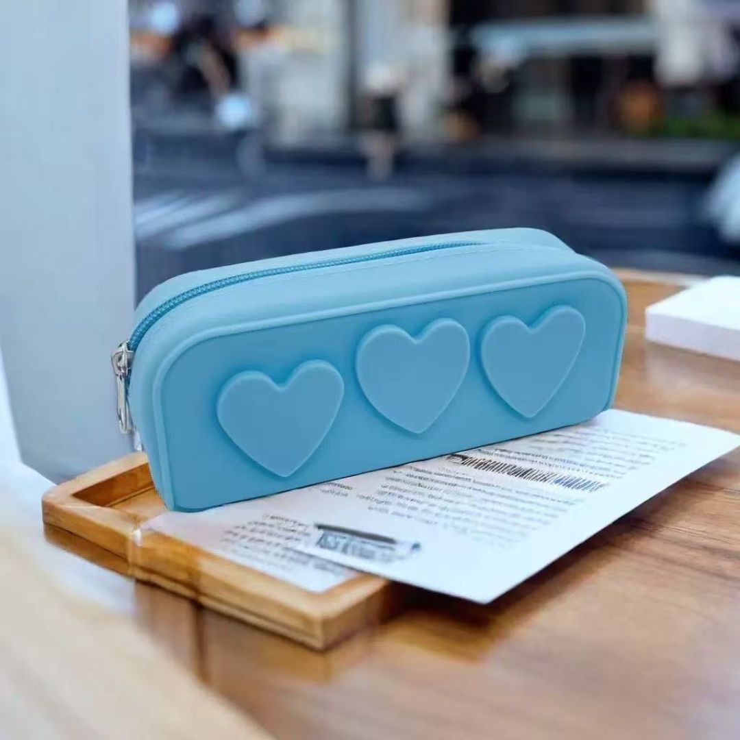 Cute Heart Silicone Pencil Case