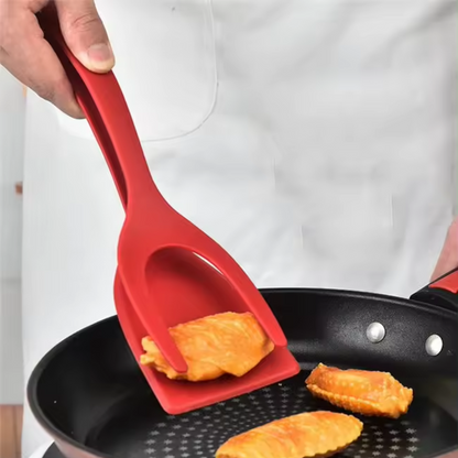 2 in 1 Silicon Frying Spatula Tong