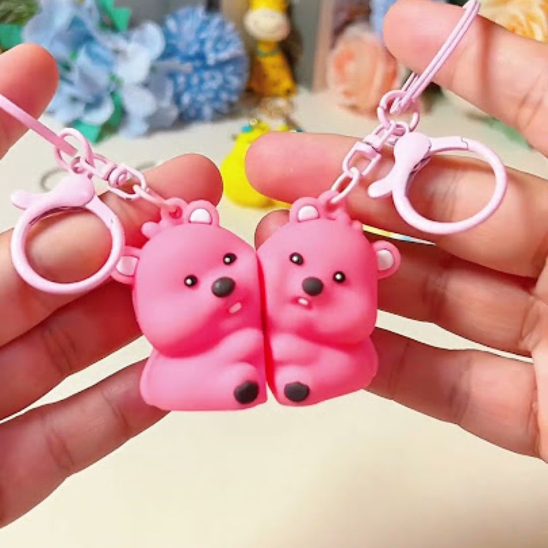 Cute Pink Couple Bear Keychain