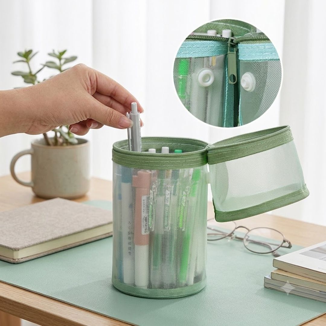 Transparent Mesh Pencil Pouch with Zipper